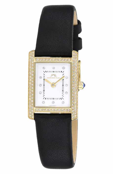 PORSAMO BLEU Karolina Diamond & Topaz Leather Strap Watch, 30mm