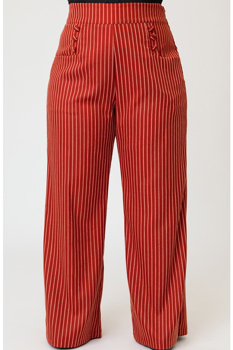 Plus Size 1940s Ginger Wide Leg Pants, Alternate, color, Orange Pinstripe