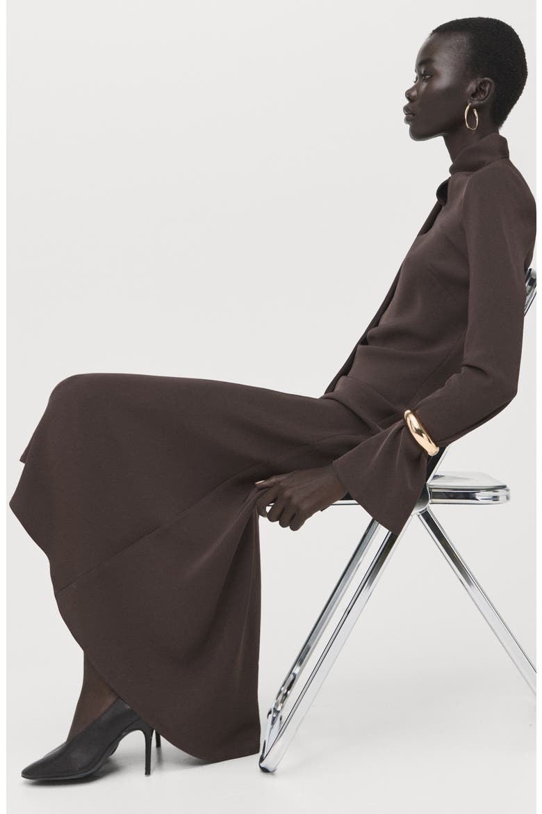 Scarf Detail Long Sleeve Dress, Alternate, color, BROWN