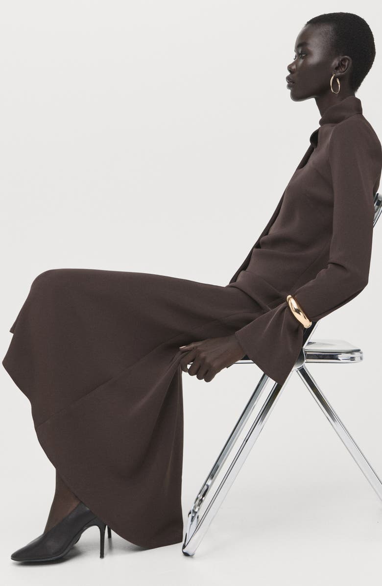 MANGO Scarf Detail Long Sleeve Dress, Alternate, color, Brown