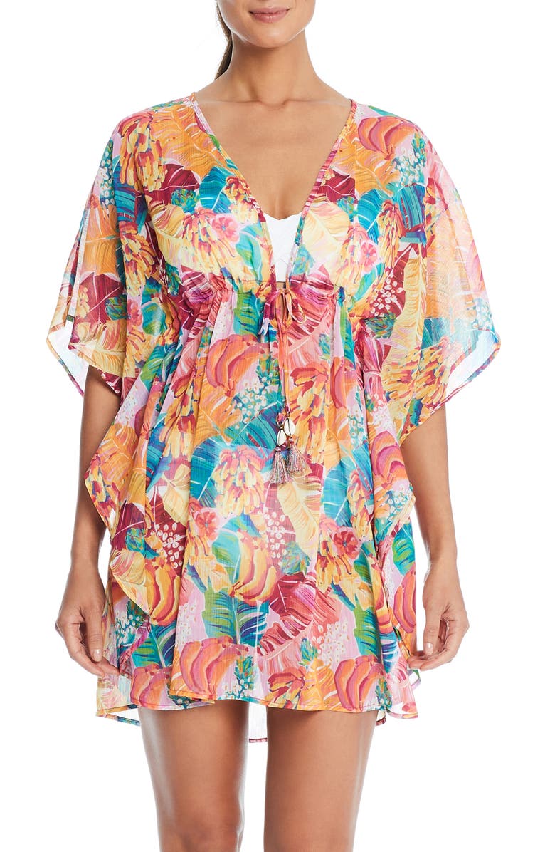 BLEU by Rod Beattie Chiffon Cover-Up Caftan, Main, color, Red Multi