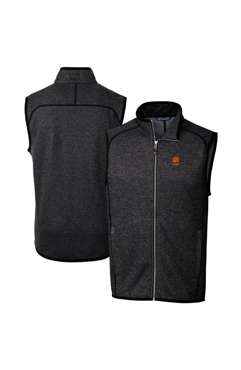 Cutter & Buck Men's Cutter & Buck  Heather Charcoal Clemson Tigers Alumni Logo Mainsail Sweater Knit Fleece Full-Zip Vest, Main, color, 