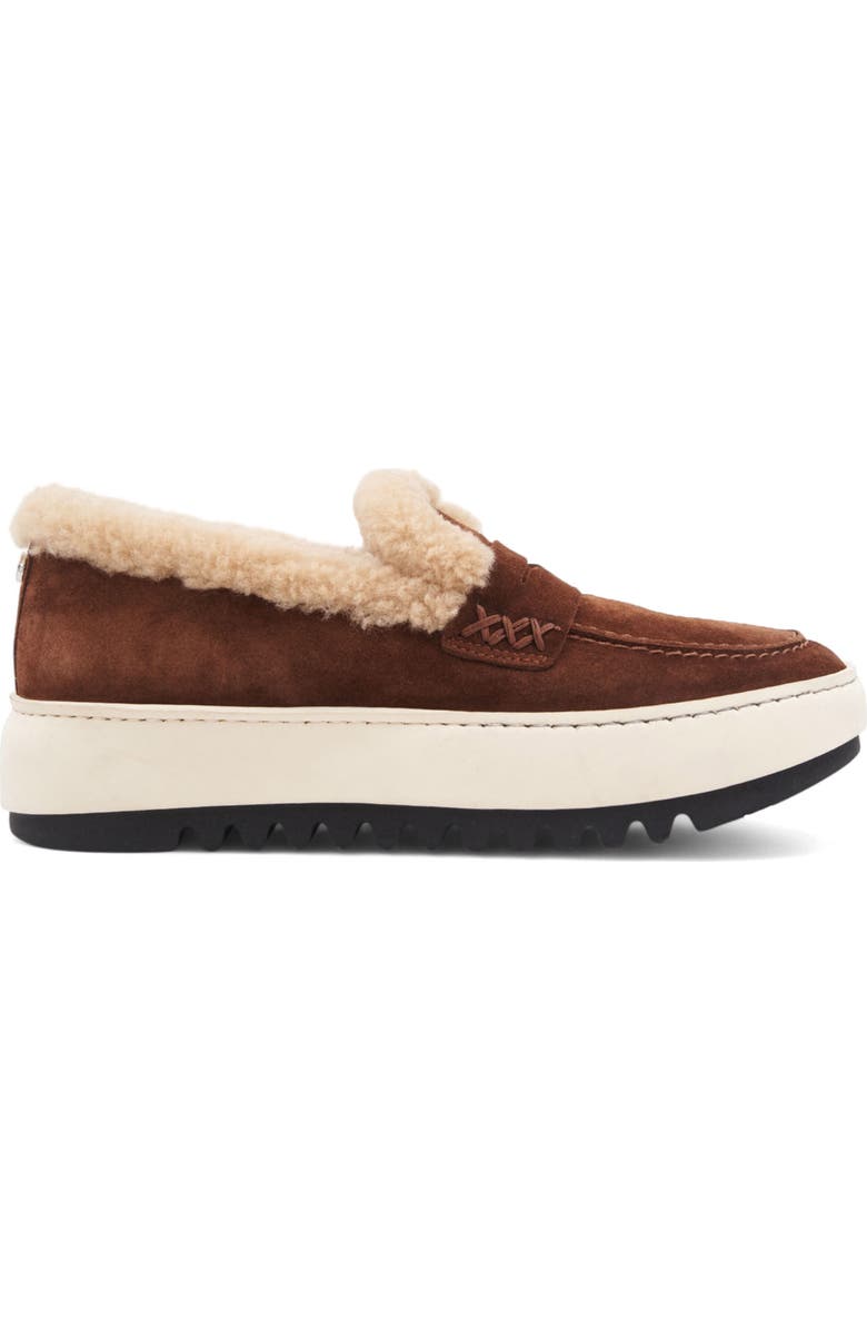Aquatalia Ameila Genuine Shearling Lined Weatherproof Penny Loafer, Alternate, color, Brandy/ Ecru Suede
