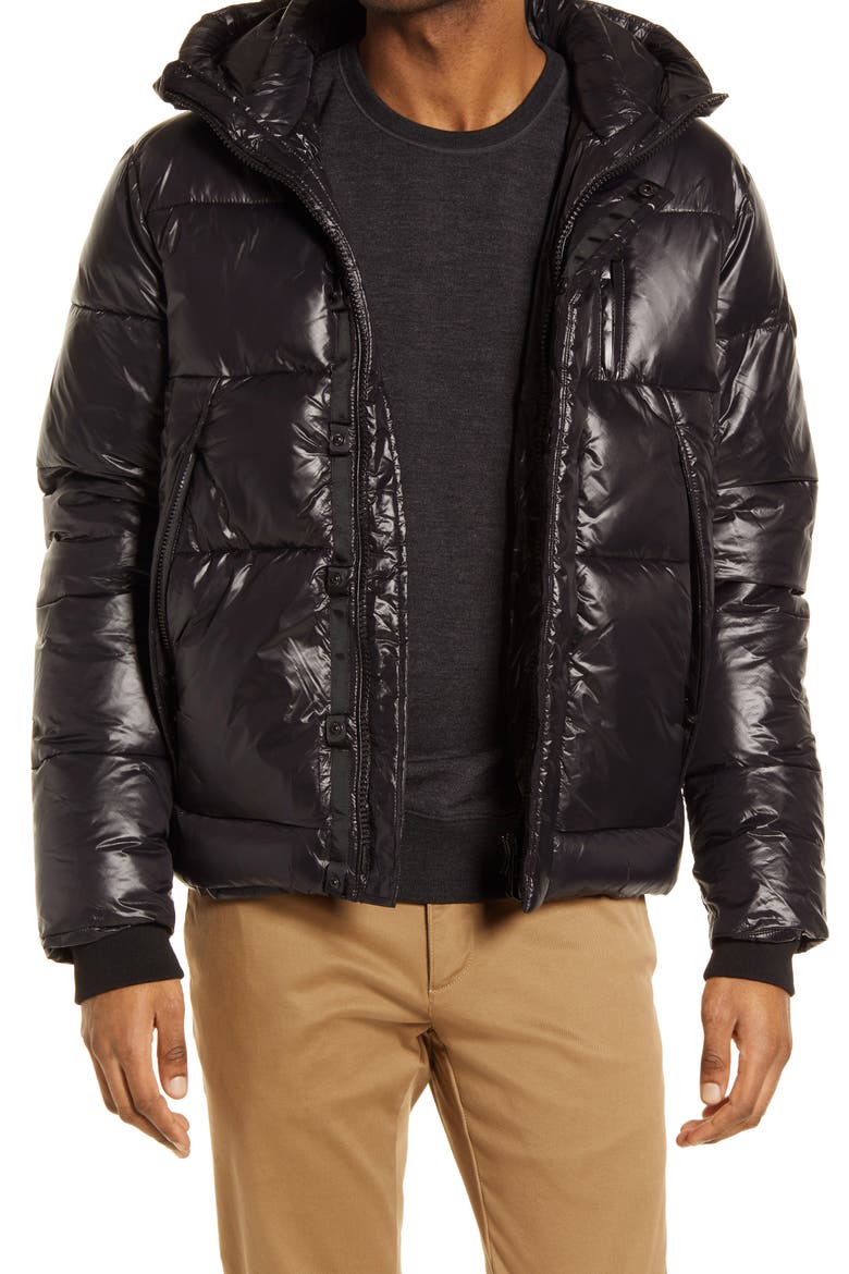 Men's Hank Luxe Shine Puffer Coat, Main, color, BLACK