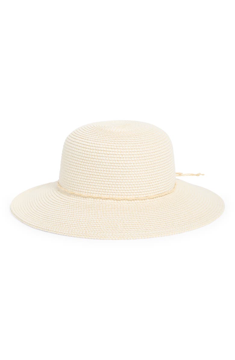 Nine West Downbrim Straw Floppy Hat, Main, color, Ivory Combo