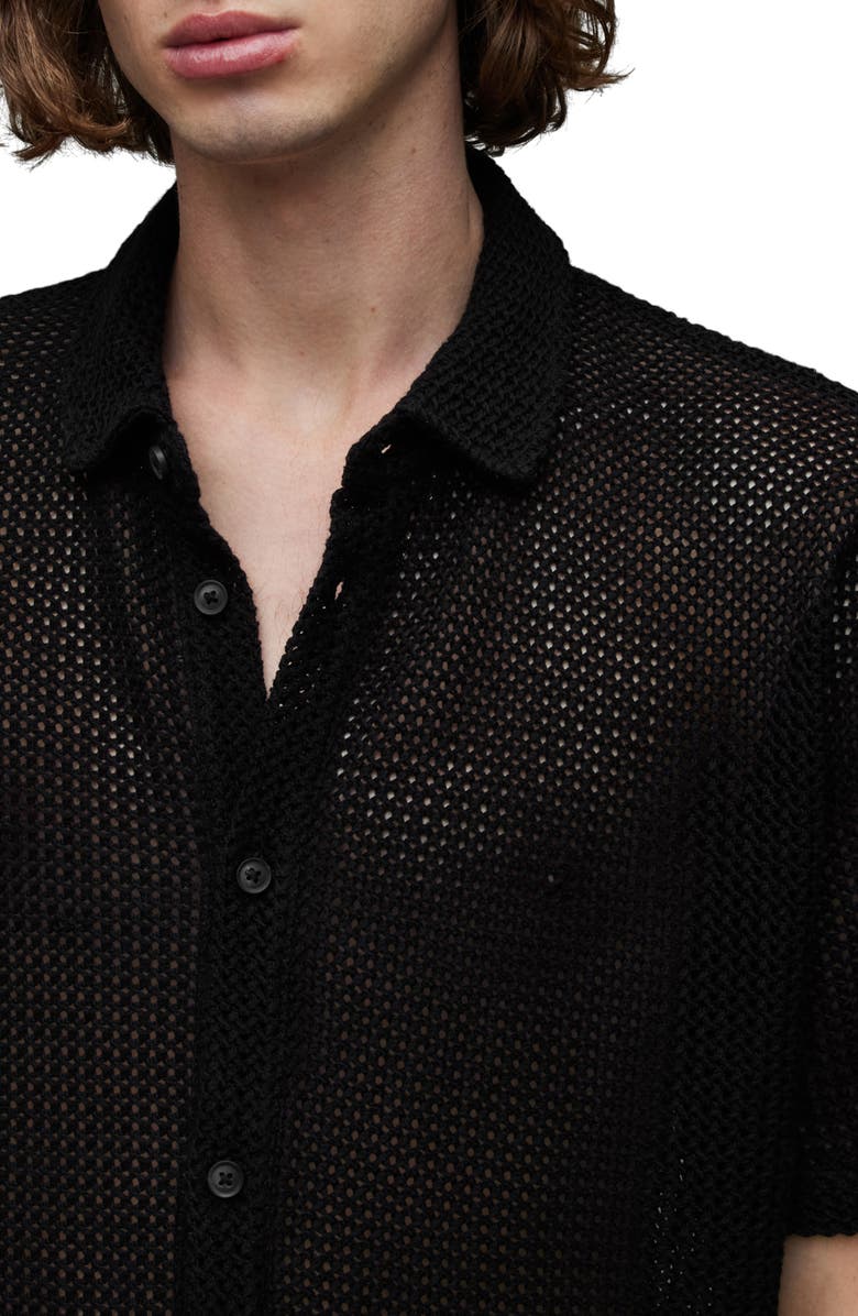 AllSaints Munro Open Stitch Short Sleeve Cotton Button-Up Shirt, Alternate, color, 