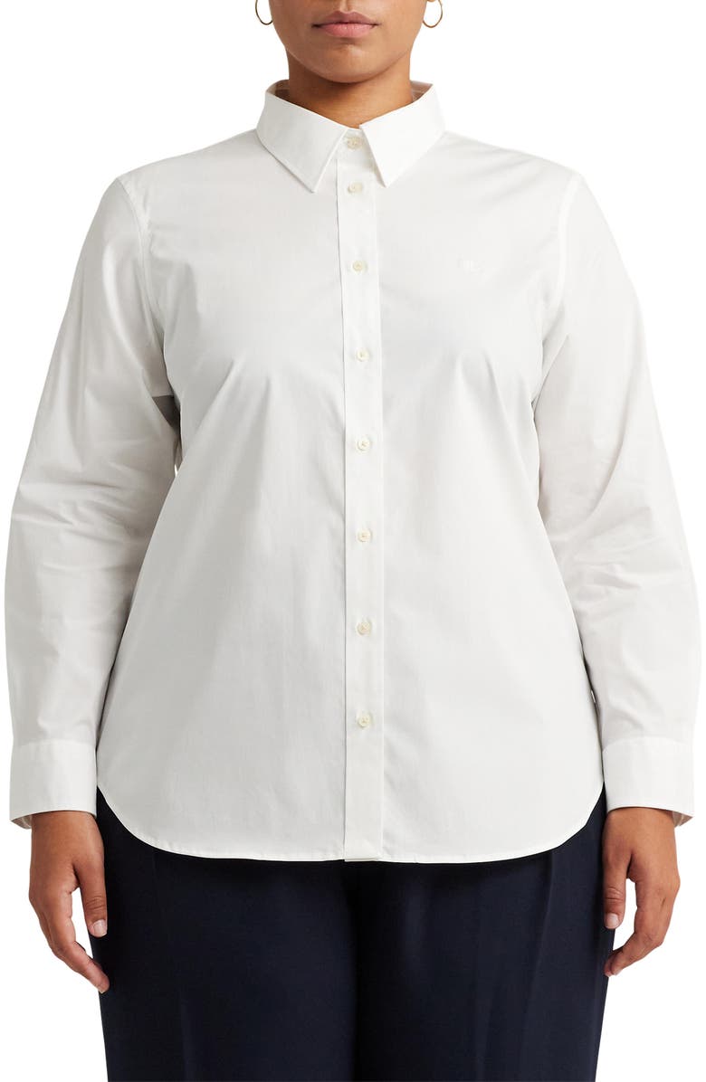 Lauren Ralph Lauren No-Iron Stretch Cotton Shirt, Main, color, White