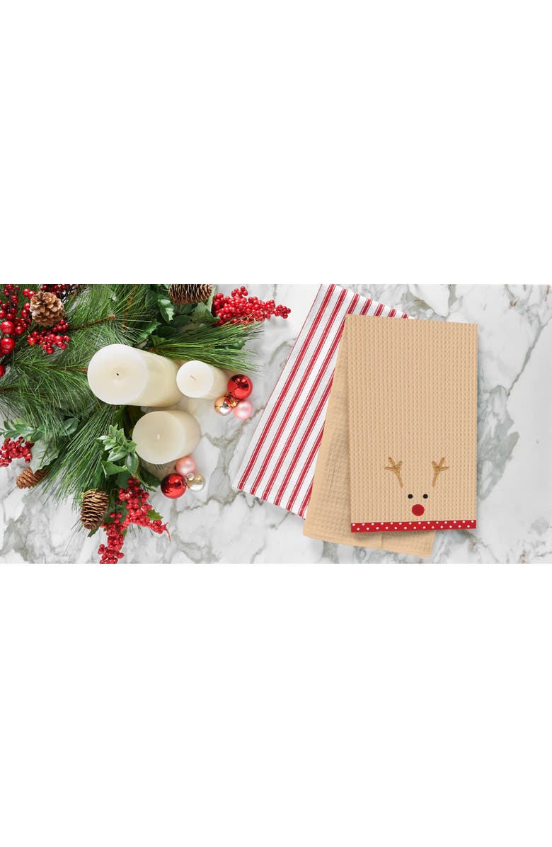 C&F Home Christmas Holiday Reindeer Face 100% Cotton Waffle Weave Dishtowel, Alternate, color, Brown