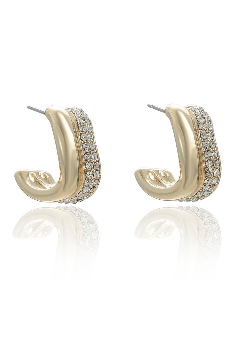 Cubic Zirconia Curve Hoop Earrings, Alternate, color, GOLD