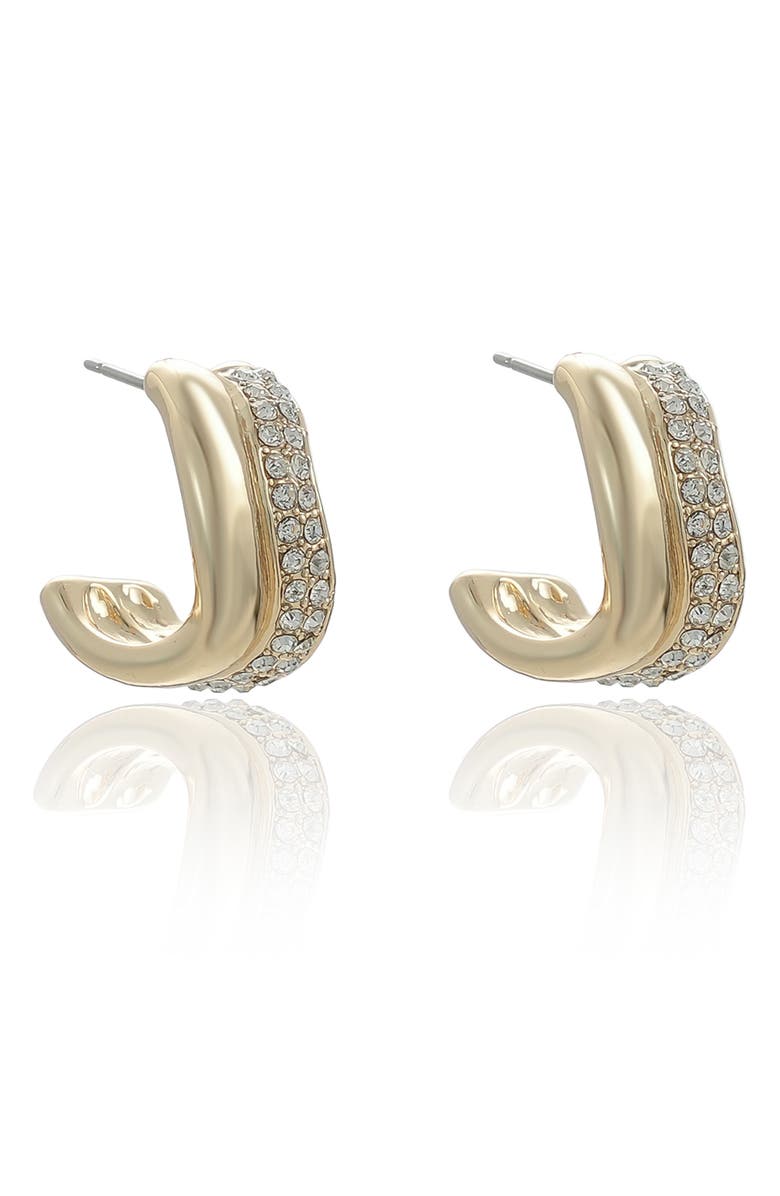 Ettika Cubic Zirconia Curve Hoop Earrings, Alternate, color, Gold