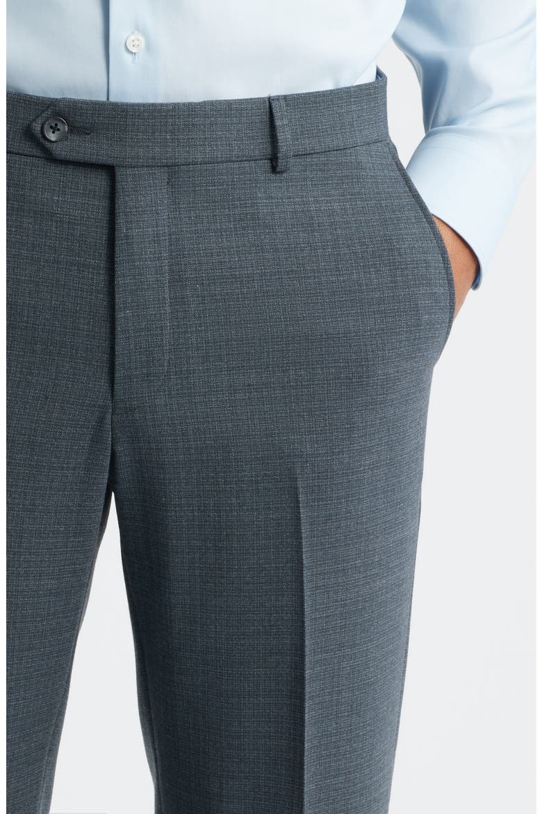 Saxony Trim Fit Flat Front Thatch Weave Wool Blend Dress Pants, Alternate, color, BANKER GREY