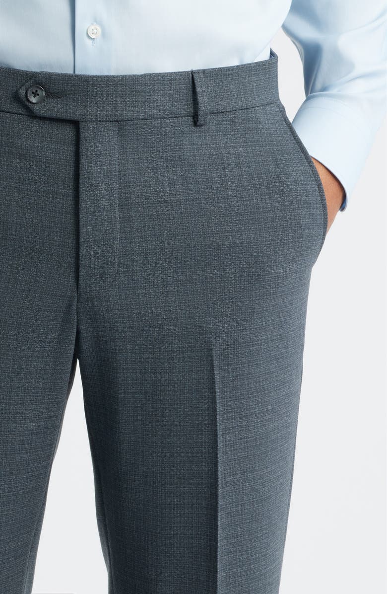 Berle Saxony Trim Fit Flat Front Thatch Weave Wool Blend Dress Pants, Alternate, color, Banker Grey
