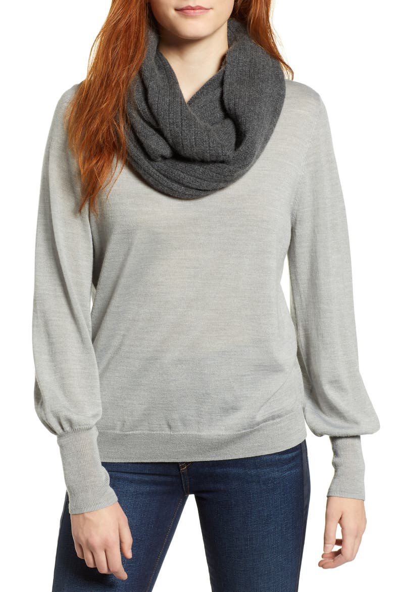 Solid Cashmere Infinity Scarf, Main, color, GREY CHARCOAL HEATHER