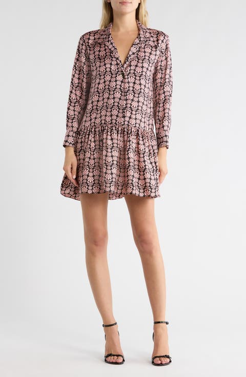 Floral Silk Long Sleeve Shirtdress