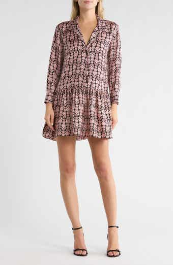 SANDRO Floral Silk Long Sleeve Shirtdress