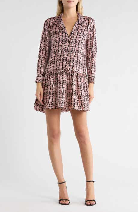 SANDRO Floral Silk Long Sleeve Shirtdress