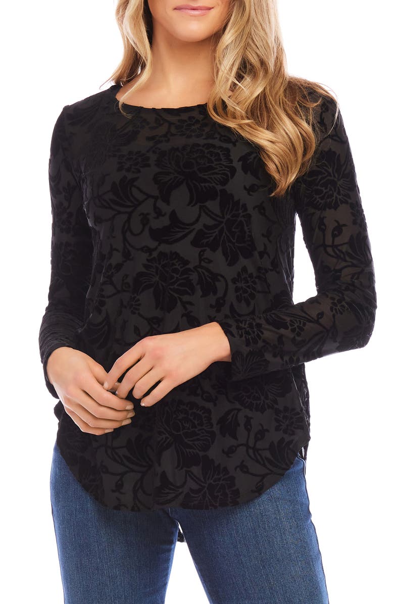 Karen Kane Floral Velvet Burnout Shirttail Top, Main, color,