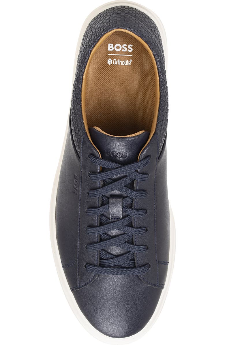 BOSS Kieran Woven Leather Low Top Sneaker, Alternate, color, Dark Blue