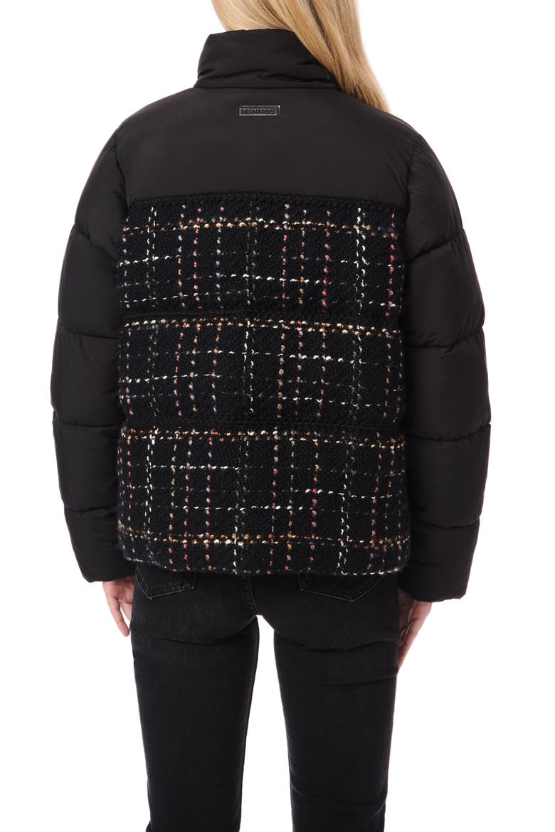 Tweed Puffer Jacket, Alternate, color, BLACK