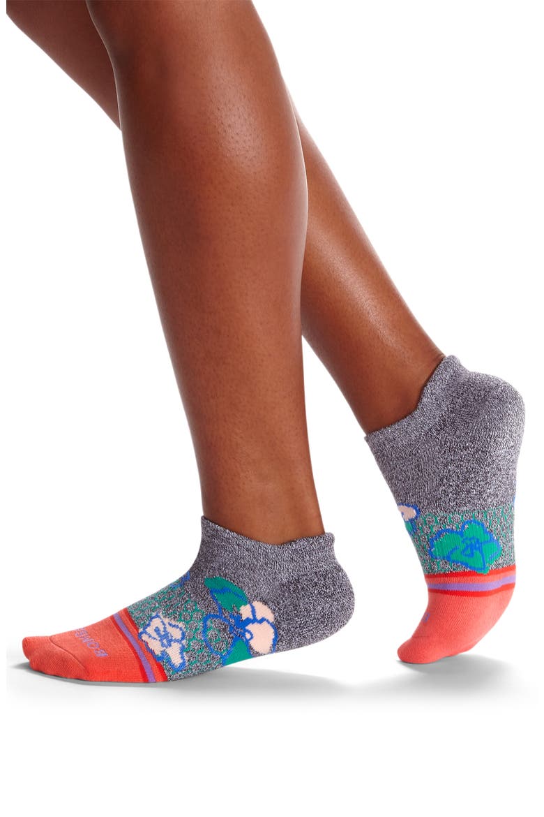 Floral Tab Ankle Socks, Main, color, CHARCOAL