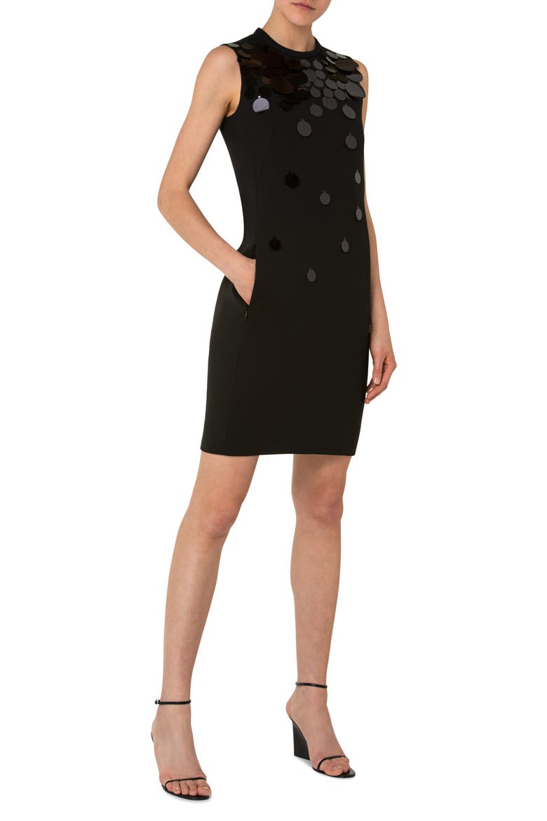 Paillette Sleeveless Stretch Wool Shift Dress, Alternate, color, BLACK