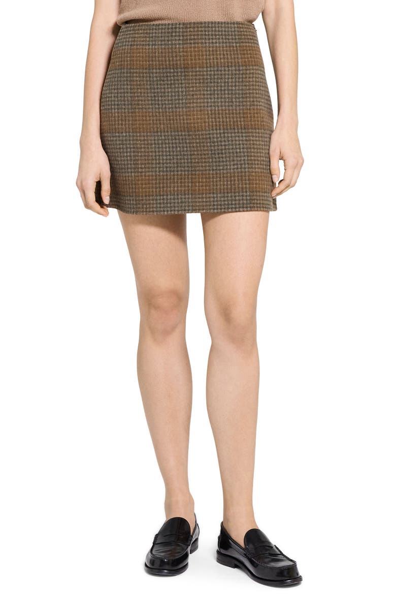 Theory Plaid Wool & Cashmere Miniskirt, Main, color, Brass Multi