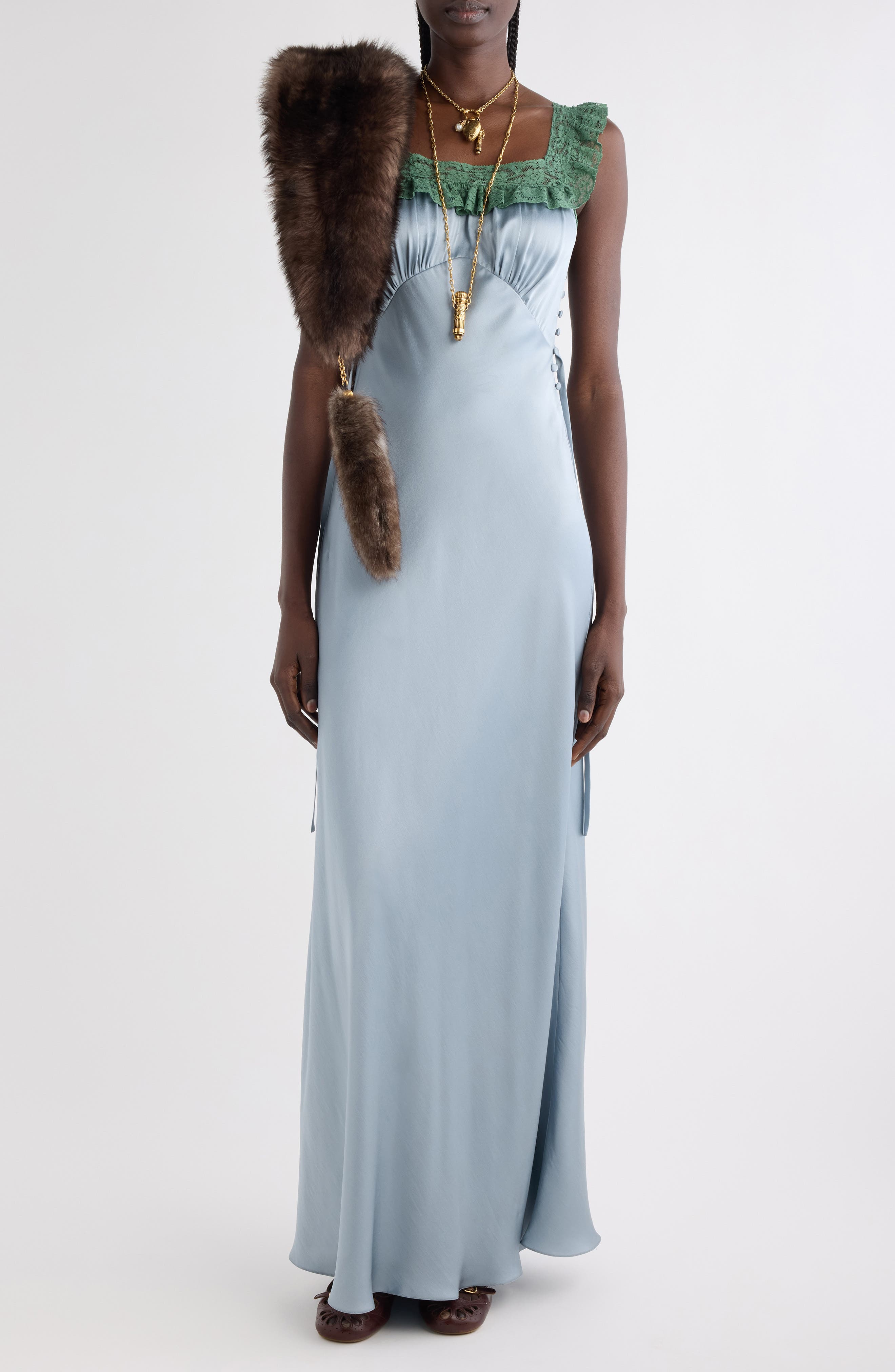 lace top silk bottom dress Rabanne - Ivory Long Dress In Lace And Jersey - T42 - Women