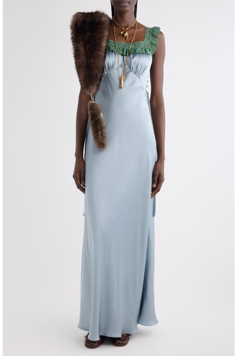 chloe blue silk dress Chloé - Sleeveless column dress in washed Silk satin & lace - Ash Blue - 44