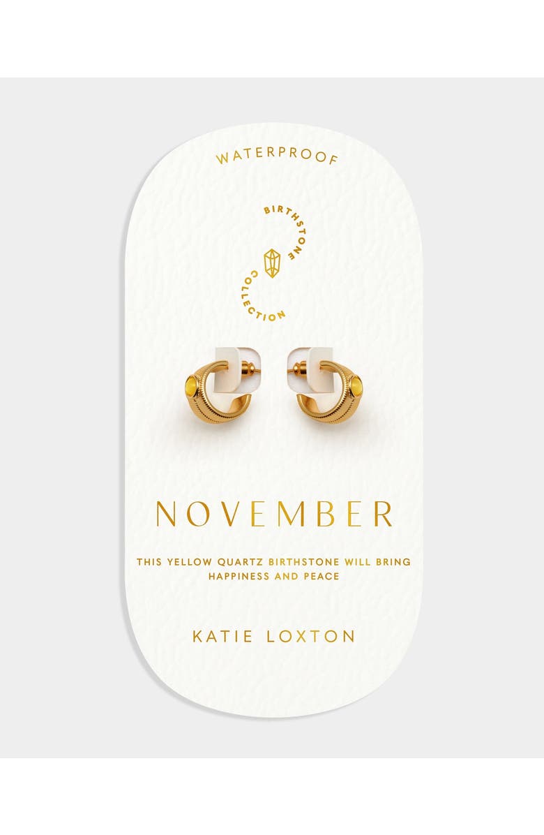 Katie Loxton 'November' Waterproof Gold Birthstone Hoop Earrings, Alternate, color, November