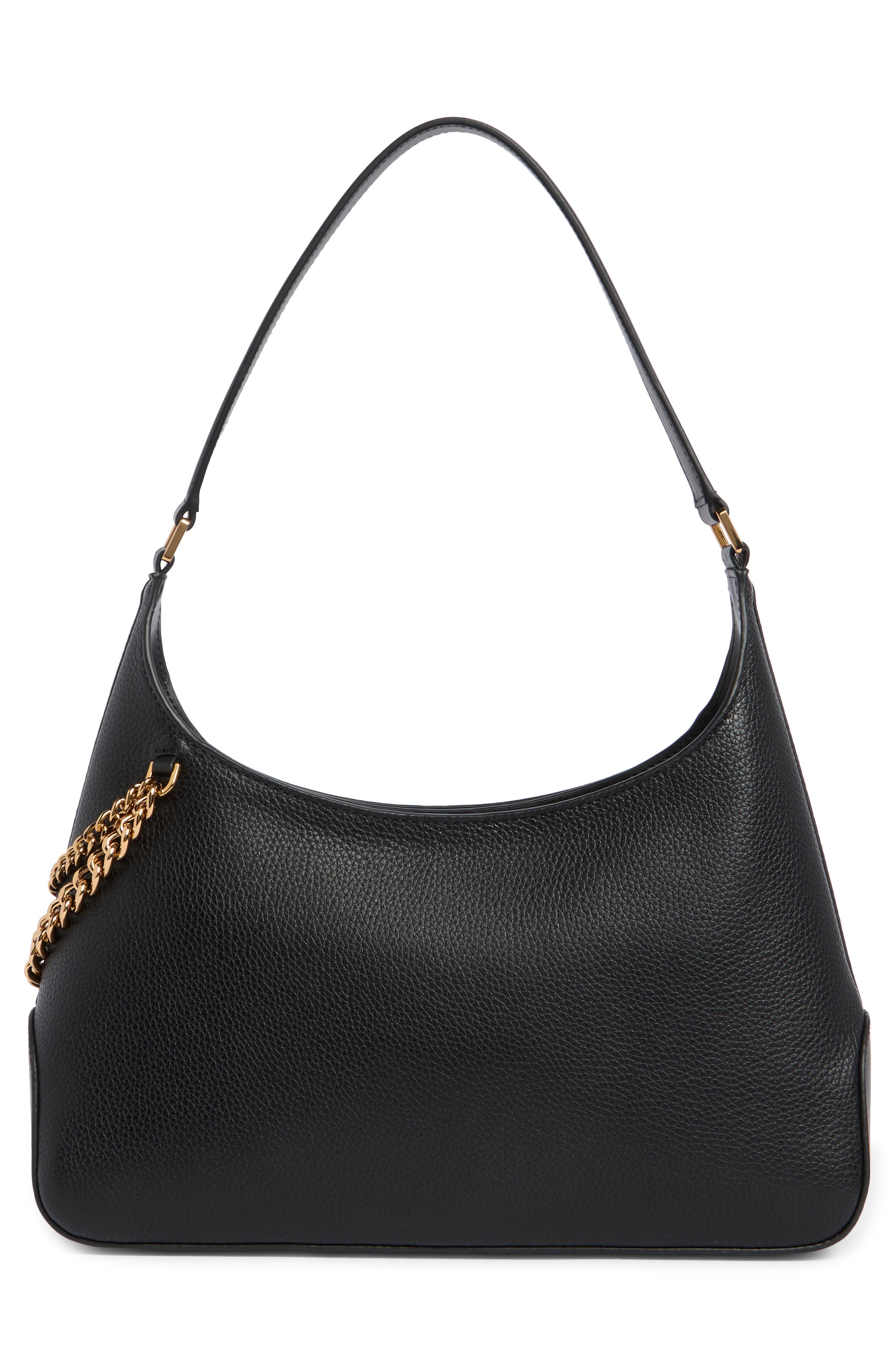 KARL LAGERFELD PARIS Lyon Pebbled Leather Shoulder Bag, Alternate, color, Black/ Gold