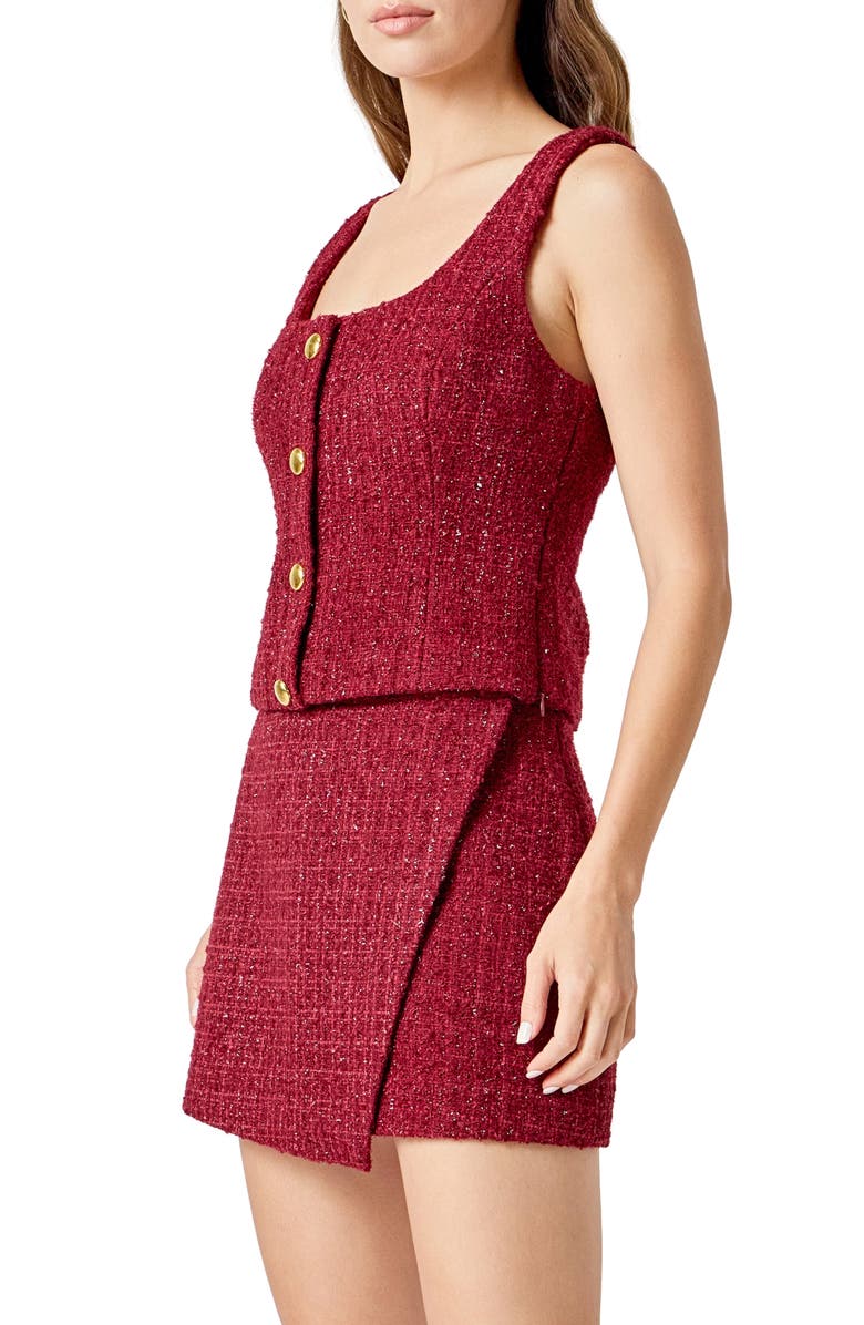 Endless Rose Tweed Button Front Top, Alternate, color, Merlot