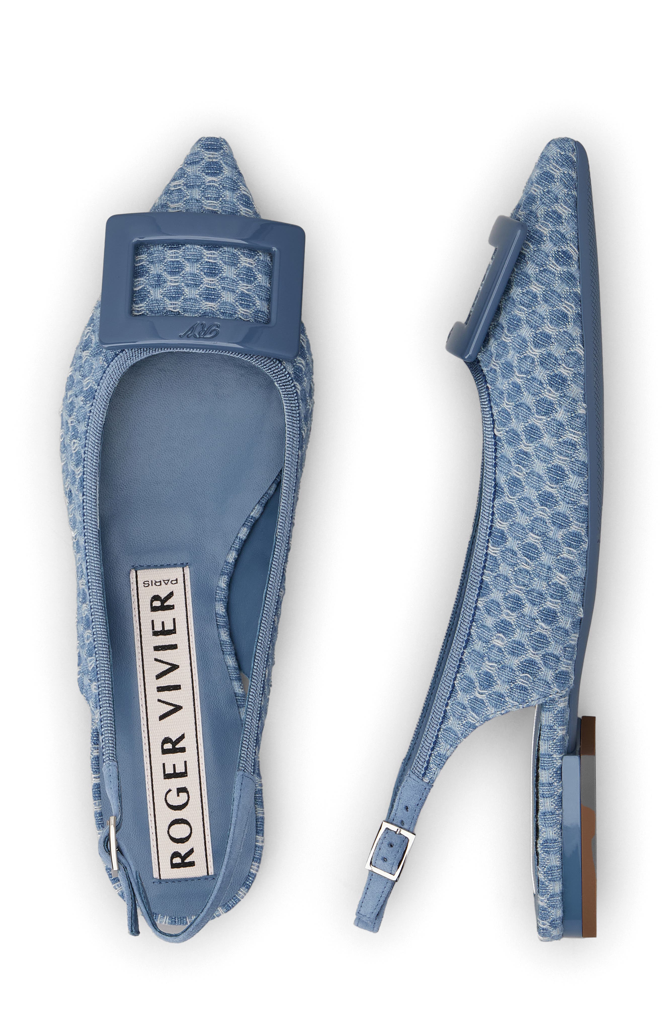 Roger Vivier Gommettine Bordo Jacquard Slingback Flat, Alternate, color, Cielo Scuro