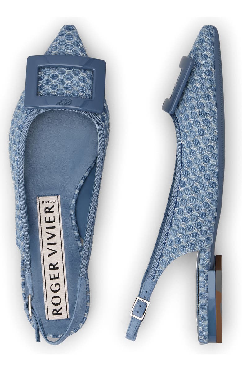 Roger Vivier Gommettine Bordo Jacquard Slingback Flat, Alternate, color, Cielo Scuro