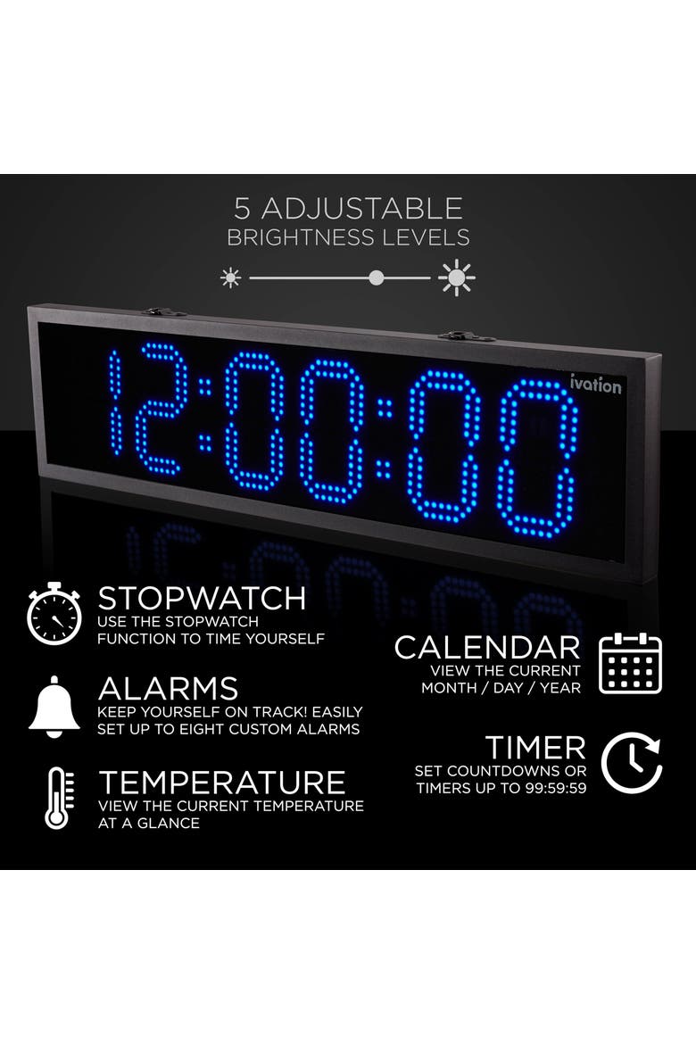 24" Outdoor Digital Clock, Waterproof LED Display, Auto Time Sync, Temp, Date And Timer, Alternate, color, Blue