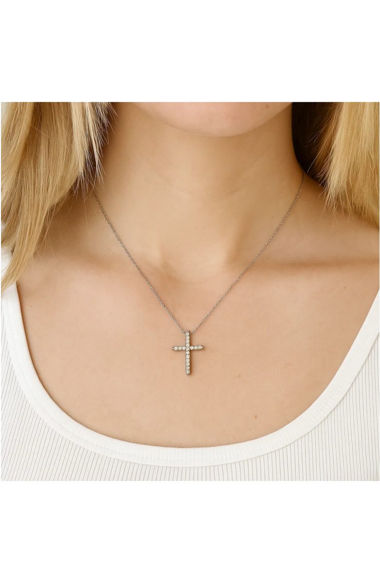 Hollywood Sensation White Gold Cubic Zirconia Cross Necklaces, Alternate, color, 