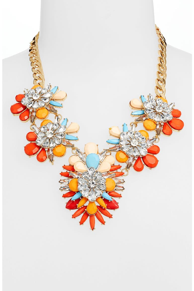 Stone & Crystal Bib Necklace, Alternate, color, ORANGE MULTI/ CLEAR/ GOLD