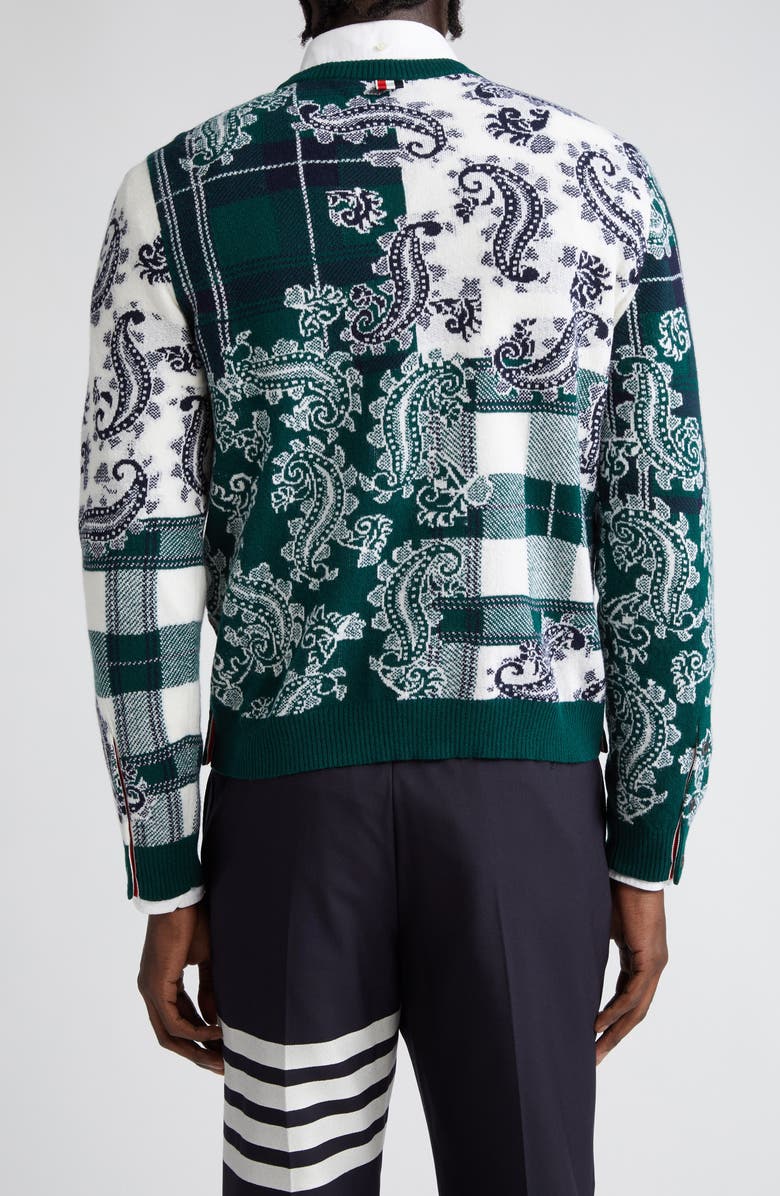 Thom Browne Fun-Mix Tartan Check & Paisley Virgin Wool Sweater, Alternate, color,