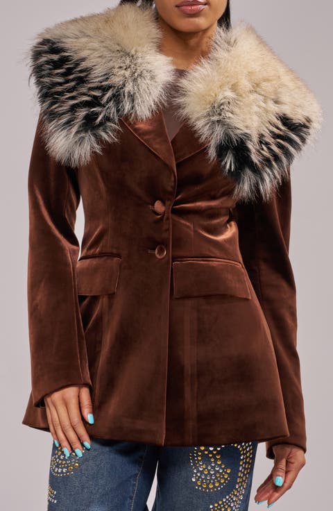 Elaris Velvet Blazer with Faux Fur Collar
