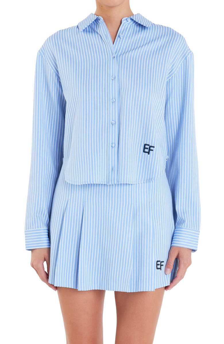 English Factory Sports Club Stripe Crop Button-Up Shirt, Alternate, color, 