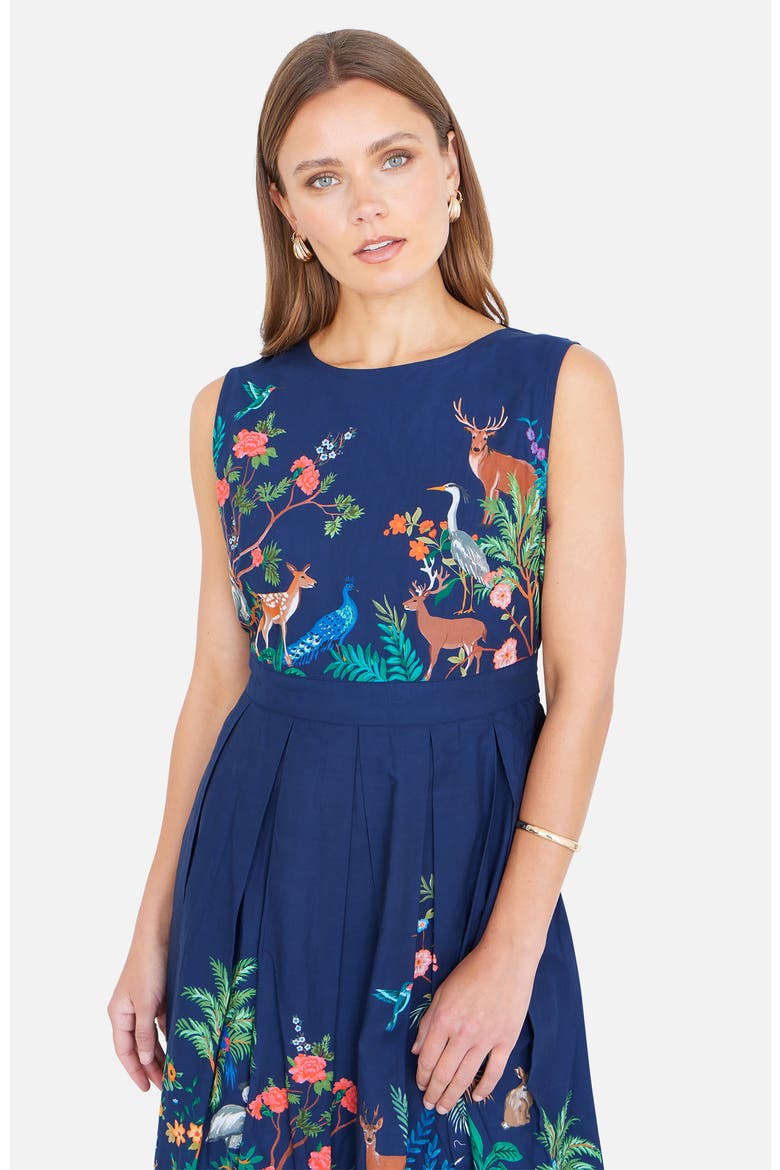 Animal Print Cotton Midi Skater Dress, Alternate, color, Navy