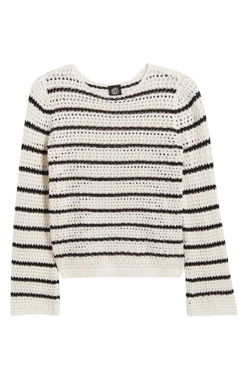 Bobeau Stripe Open Stitch Sweater In Metallic