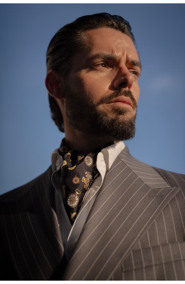 Elizabetta Gilded Keeper - Silk Ascot Cravat Tie for Men, Main, color, 