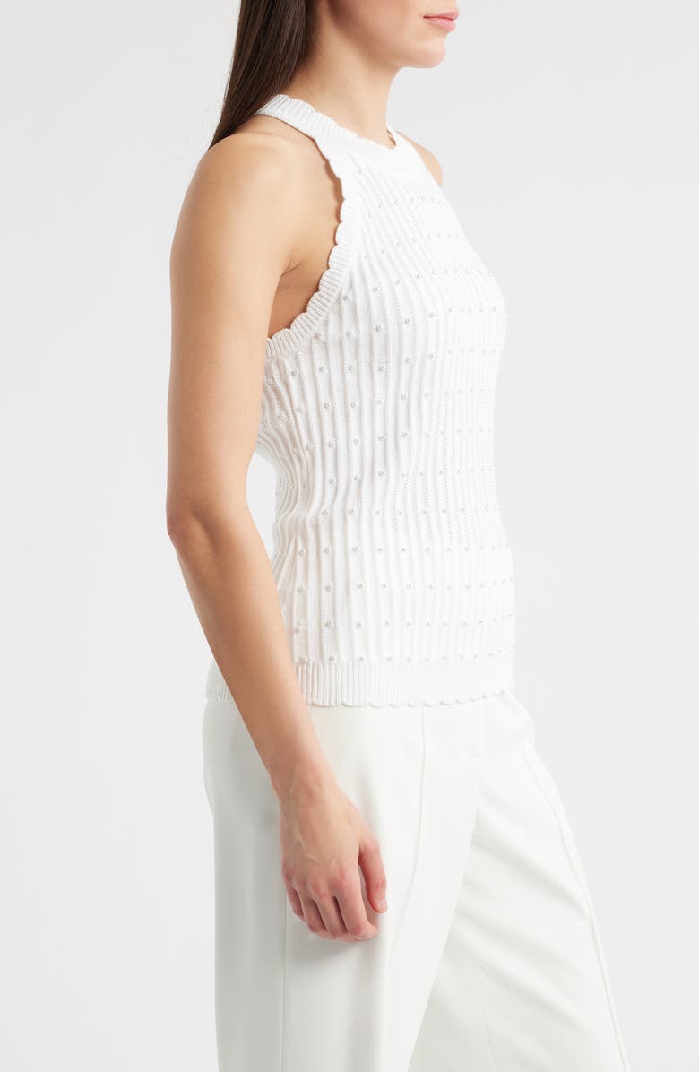 Elie Tahari The Lima Faux Pearl Embellished Rib Halter Neck Sweater, Alternate, color, 