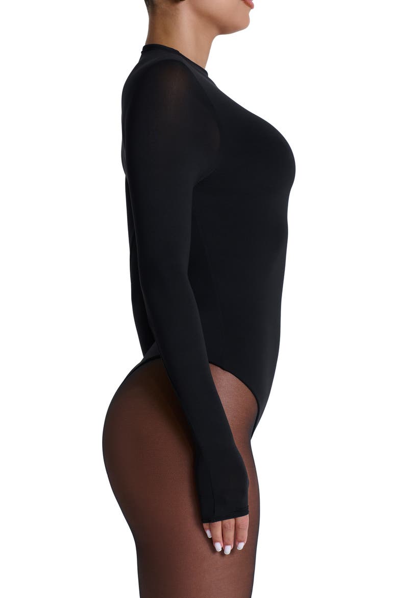 Naked Long Sleeve Bodysuit, Alternate, color, BLACK
