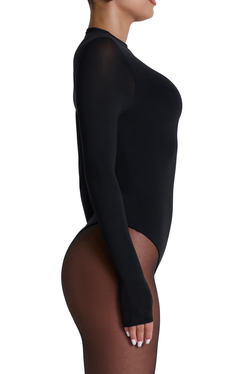 Naked Wardrobe Naked Long Sleeve Bodysuit, Alternate, color, Black