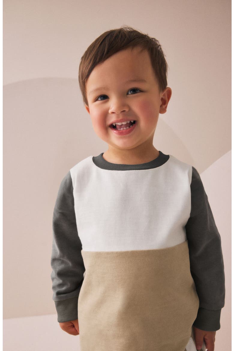 Kids' Colorblock Jersey Sweatshirt & Joggers Set, Alternate, color, NEUTRAL/ GREY