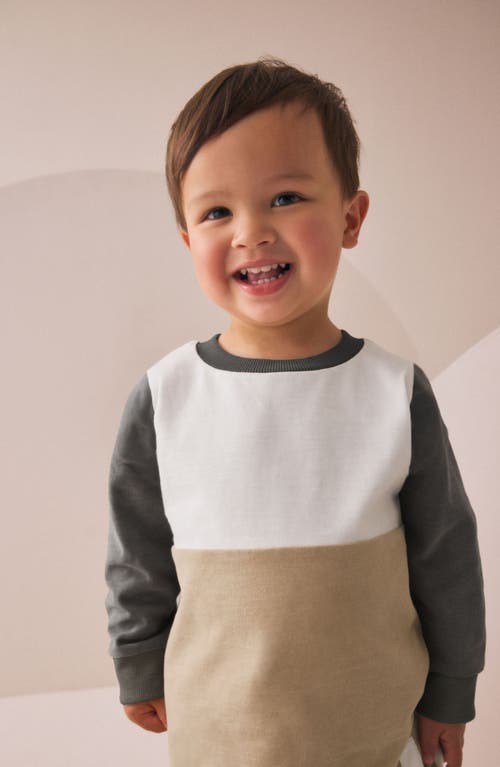 Next Kids' Colorblock Jersey Sweatshirt & Joggers Set In Neutral