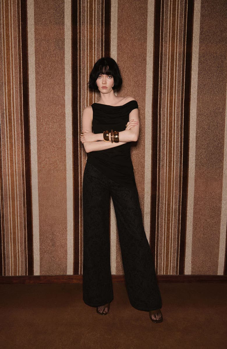 MANGO Paisley High Waist Wide Leg Jeans, Alternate, color, Black Denim