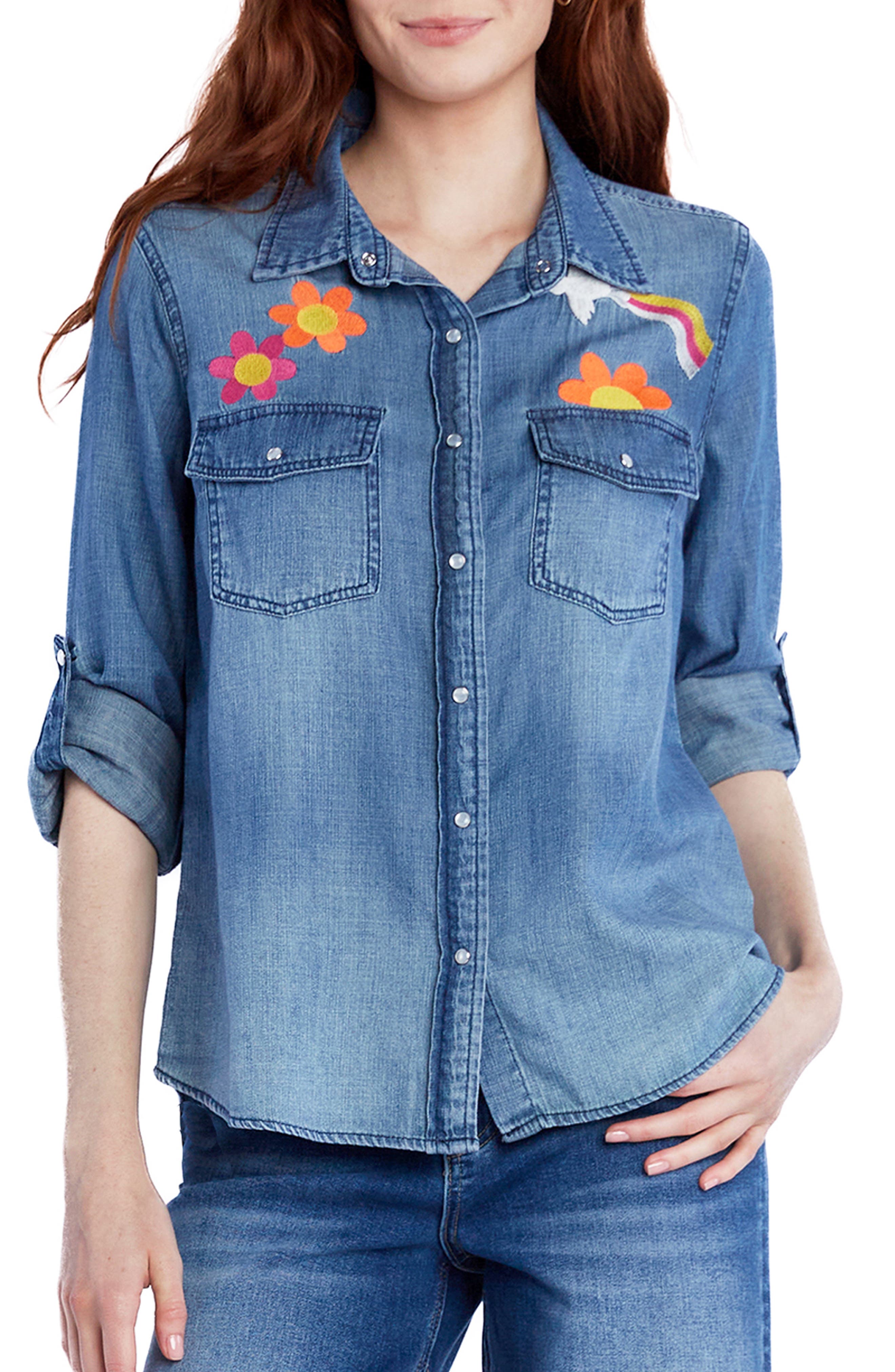 Peace & Love Embroidered Button-Up Shirt - image 5