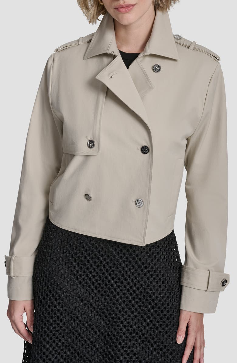 DKNY Crop Trench Coat, Main, color, Ecru
